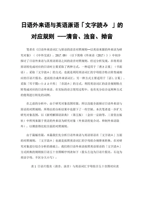 日语外来语与英语原语「文字読み」的对应规则---清音、浊音、拗音