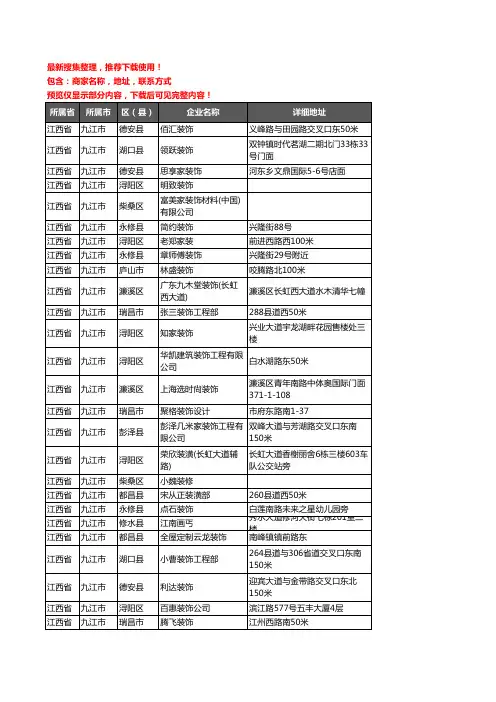 新版江西省九江市装修公司企业公司商家户名录单联系方式地址大全552家