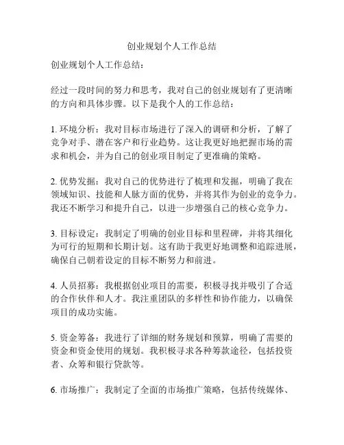 创业规划个人工作总结