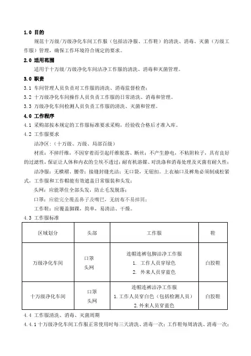 净化车间工作服管理规定