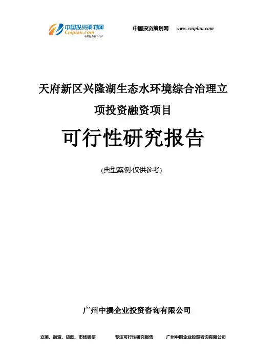 天府新区兴隆湖生态水环境综合治理融资投资立项项目可行性研究报告(非常详细)