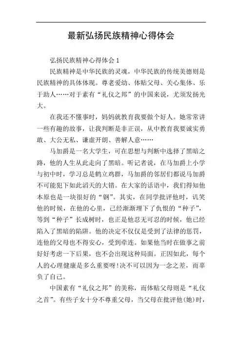 最新弘扬民族精神心得体会