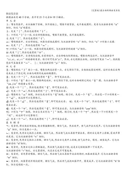 (完整版)最全面的韩语发音表