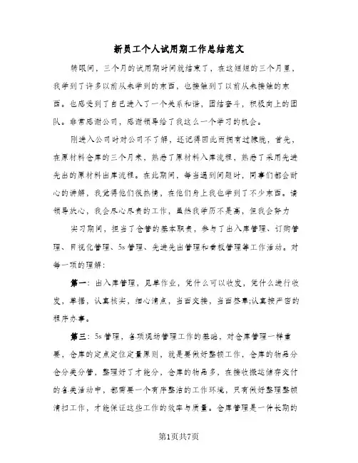 新员工个人试用期工作总结范文（4篇）