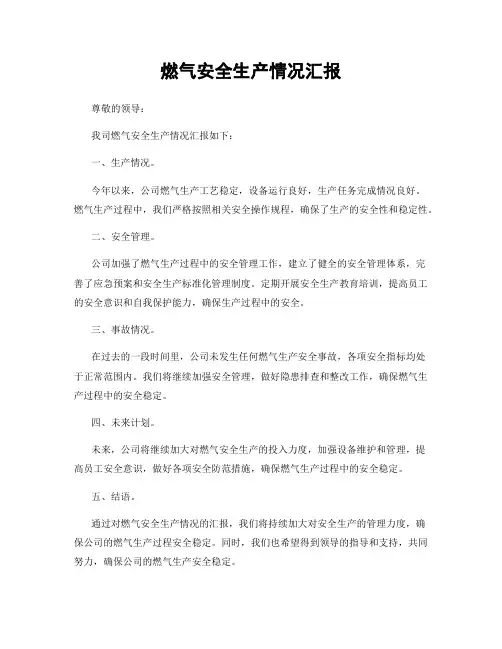 燃气安全生产情况汇报