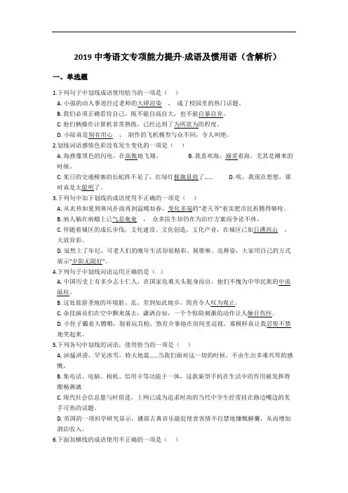 2019中考语文专项能力提升-成语及惯用语(含解析)