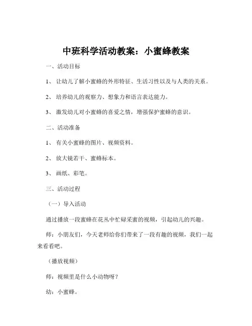 中班科学活动教案：小蜜蜂教案