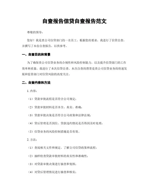自查报告信贷自查报告范文