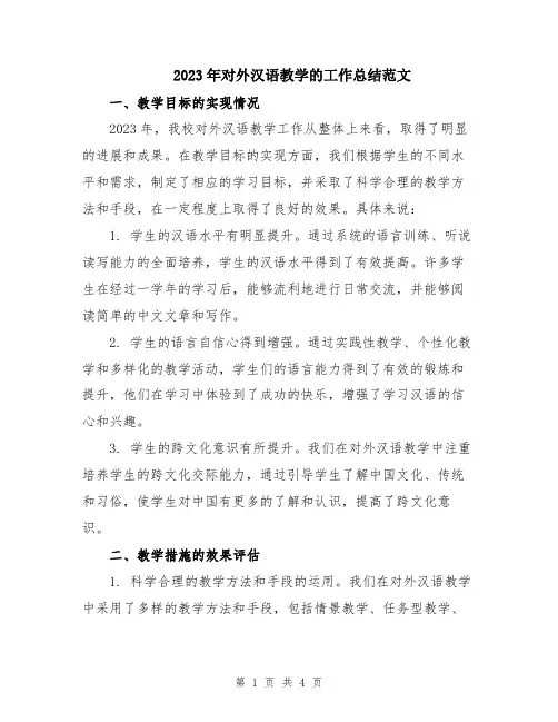 2023年对外汉语教学的工作总结范文