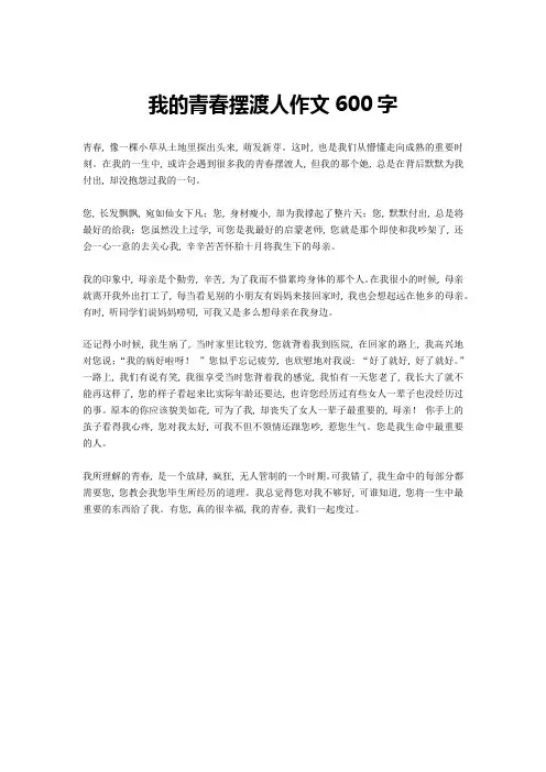 我的青春摆渡人作文600字