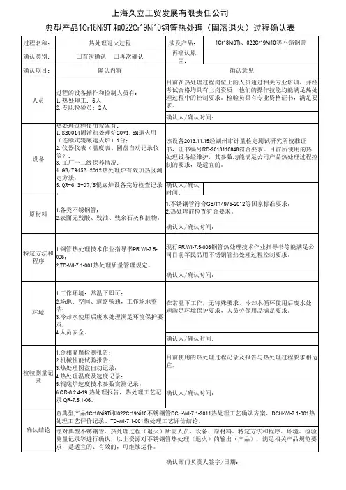 热处理过程确认表
