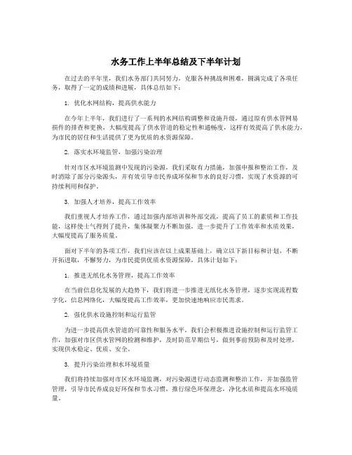 水务工作上半年总结及下半年计划