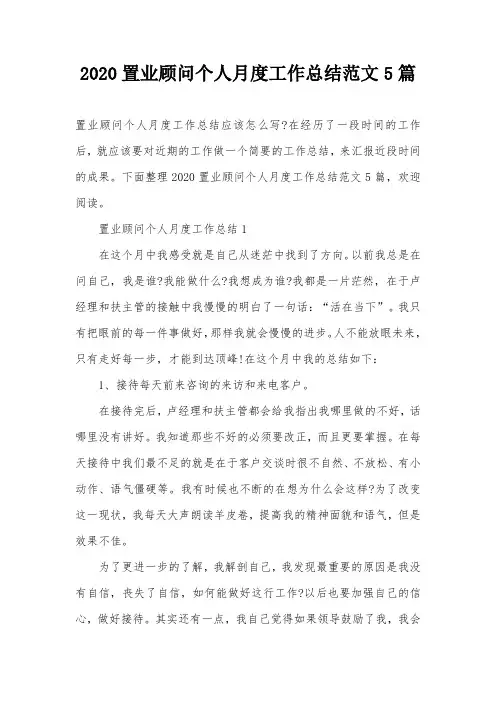 2020置业顾问个人月度工作总结范文5篇