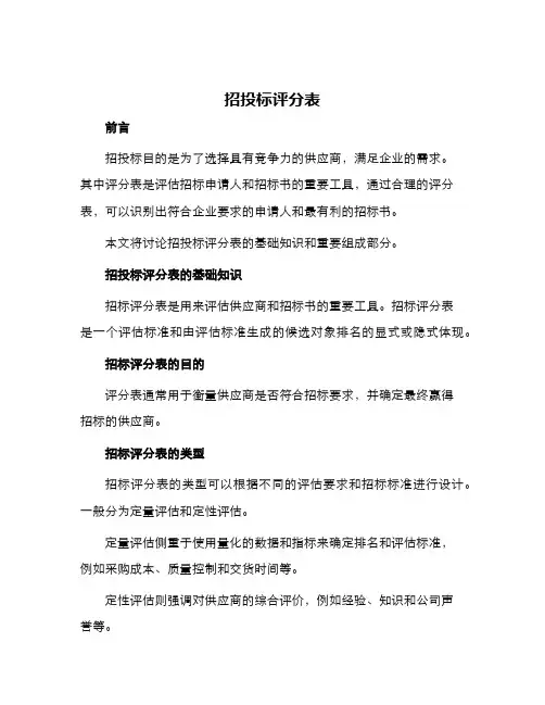 招投标评分表