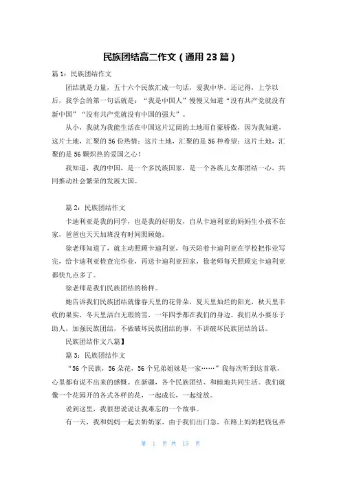 民族团结高二作文(通用23篇)