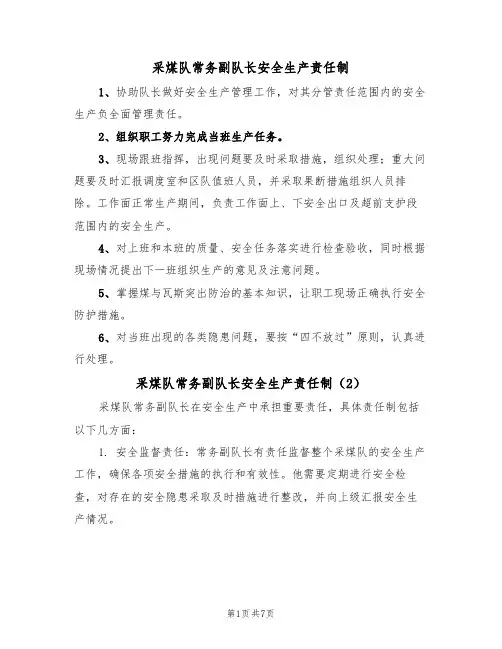 采煤队常务副队长安全生产责任制(5篇)