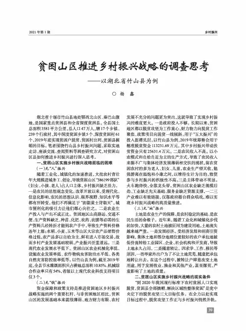 贫困山区推进乡村振兴战略的调查思考——以湖北省竹山县为例