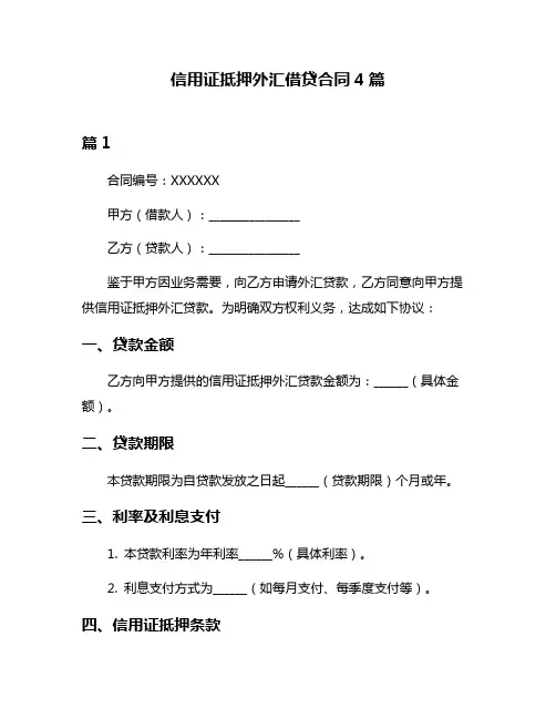 信用证抵押外汇借贷合同4篇