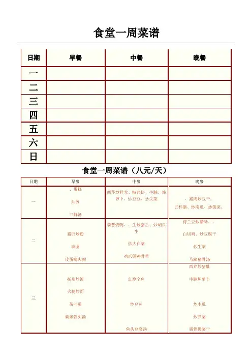 员工食堂菜谱