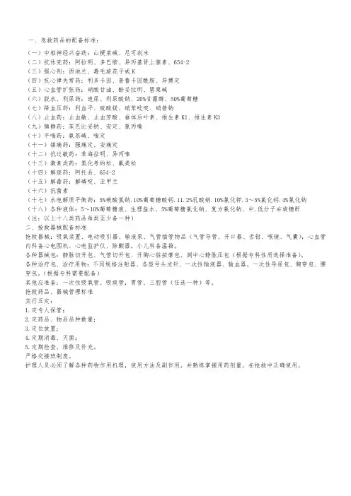 急救药品的配备标准