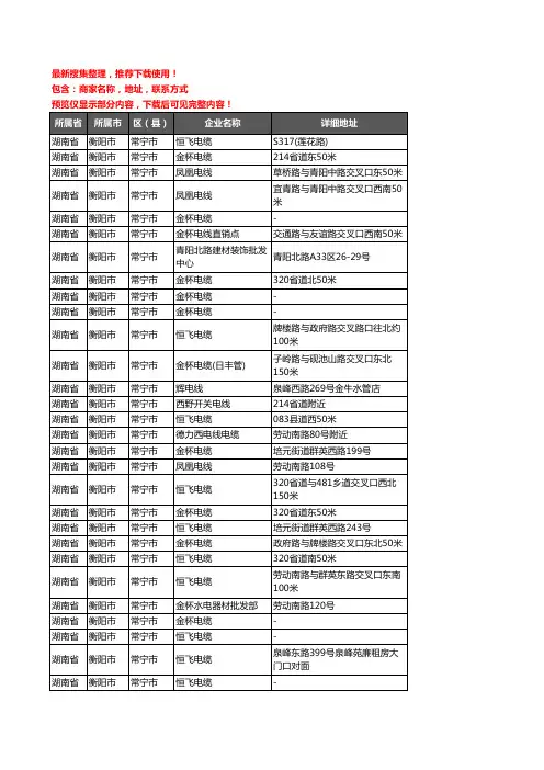 新版湖南省衡阳市常宁市电线电缆企业公司商家户名录单联系方式地址大全38家