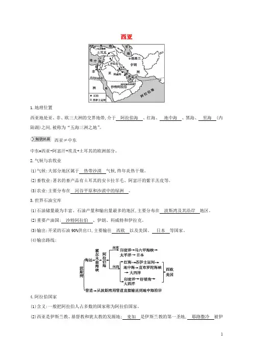 【湘教版】七年级地理下册第七章了解地区7.3西亚知识点整理