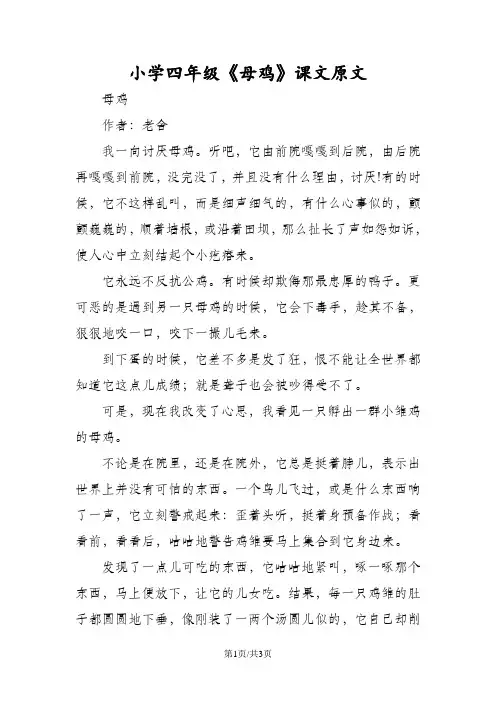 小学四年级《母鸡》课文原文
