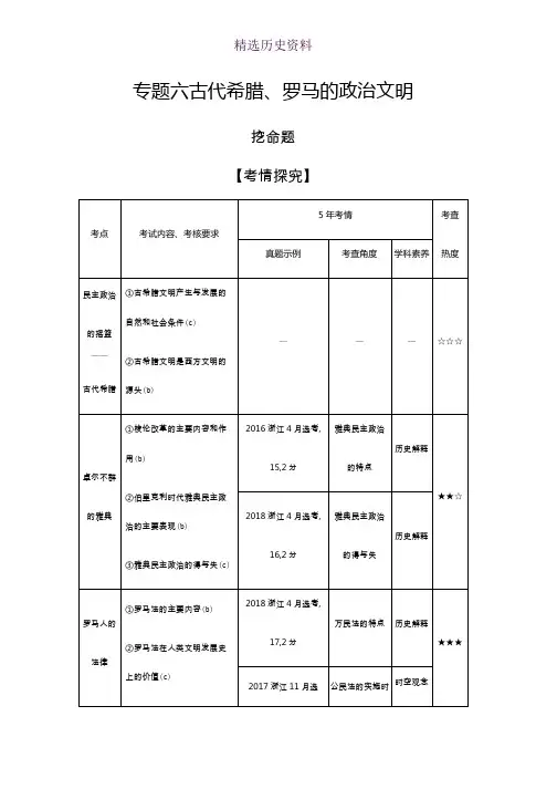 2020版《5年高考3年模拟》历史高考一轮总复习教师用书：专题六 古代希腊、罗马的政治文明    Word版含解析