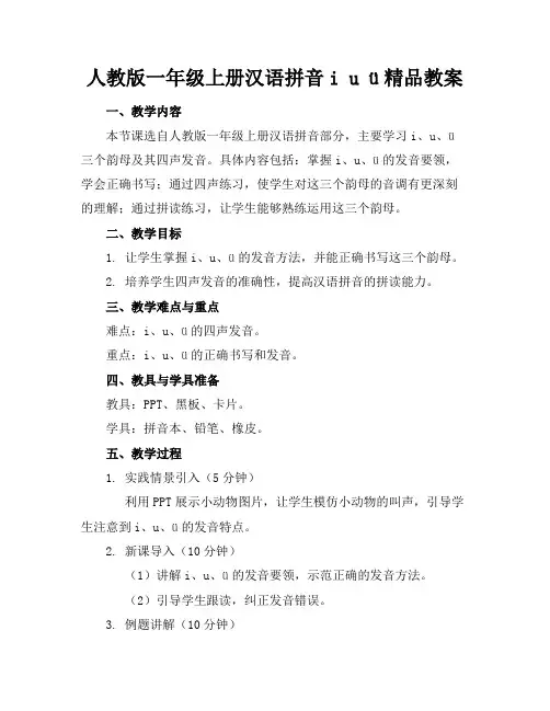 人教版一年级上册汉语拼音iuü精品教案