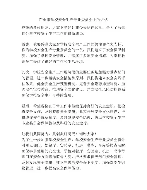 在全市学校安全生产专业委员会上的讲话