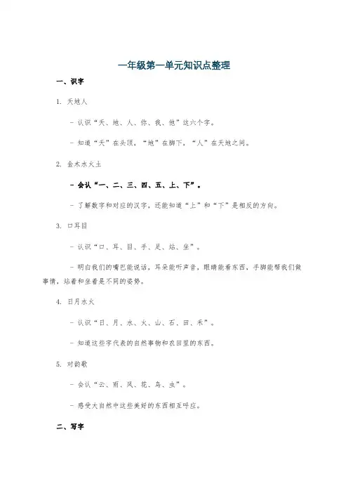一年级第一单元知识点整理