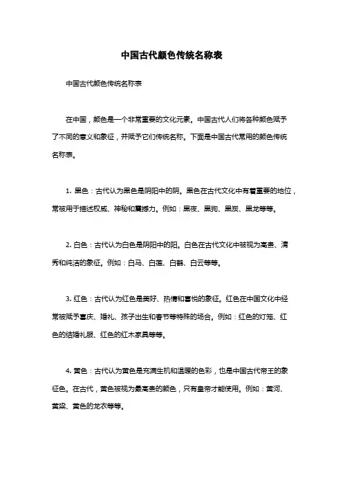 中国古代颜色传统名称表