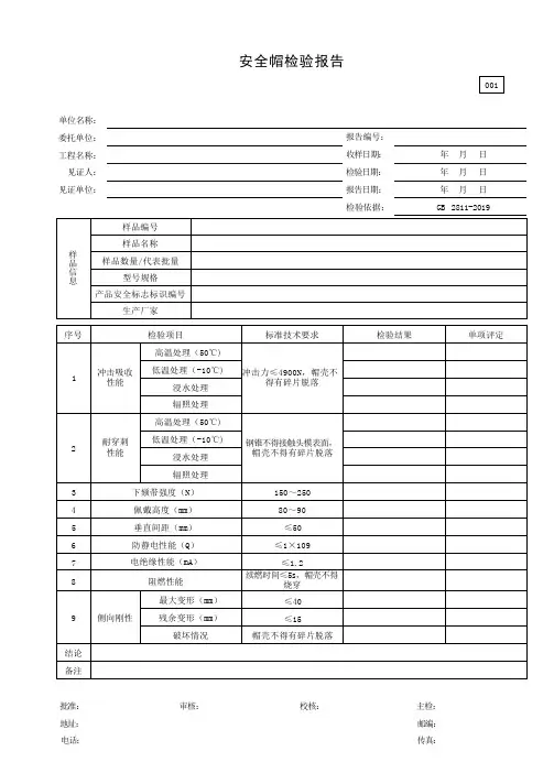 安全帽检验报告