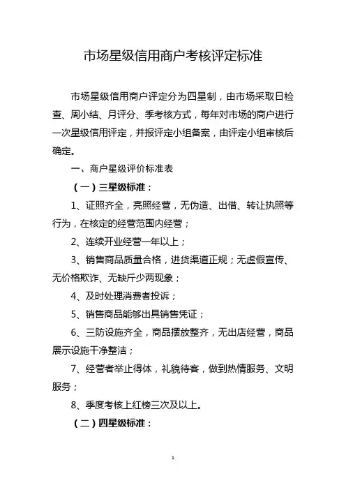 市场星级信用商户考核评定标准