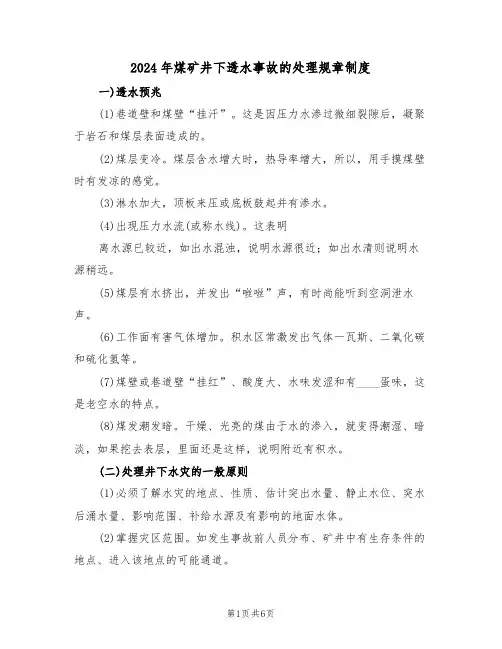 2024年煤矿井下透水事故的处理规章制度（二篇）