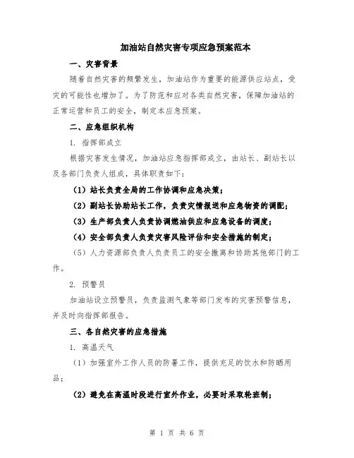 加油站自然灾害专项应急预案范本（2篇）
