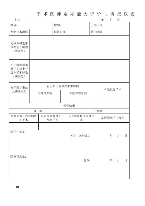 手术医师定期能力评价与再授权表