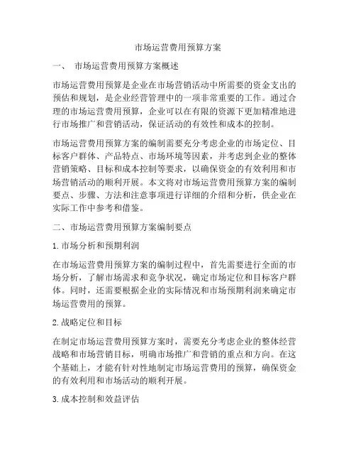 市场运营费用预算方案