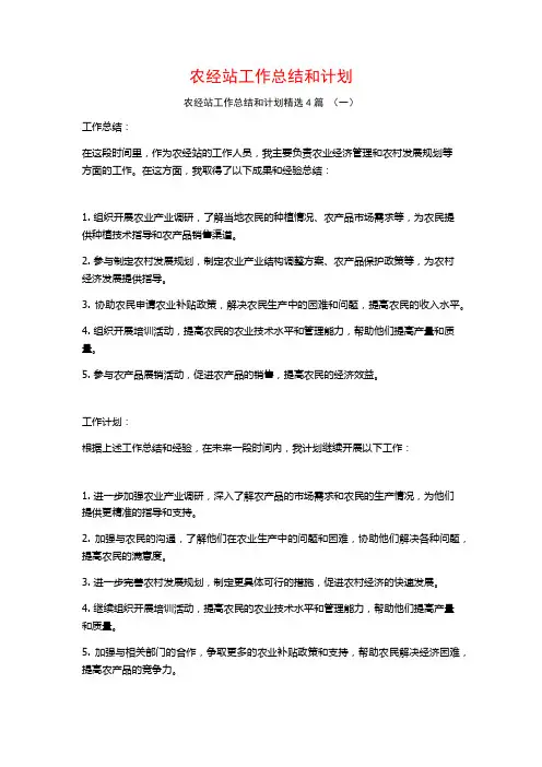 农经站工作总结和计划4篇