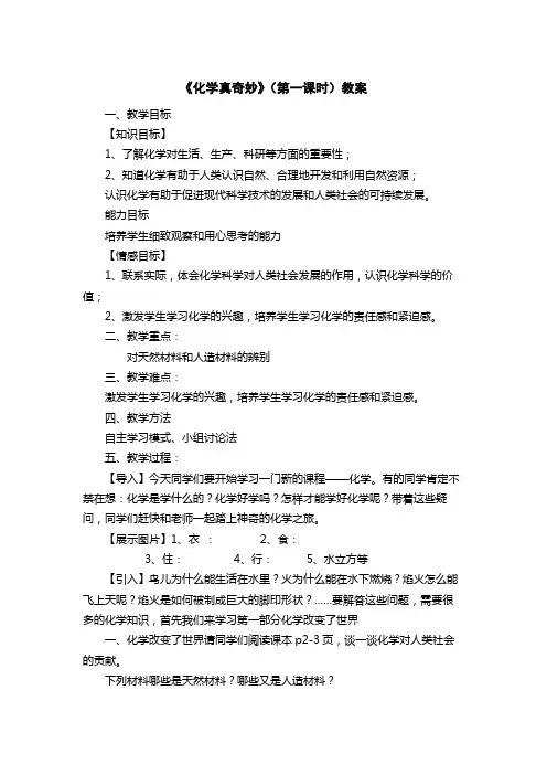 《化学真奇妙》(第一课时)教案