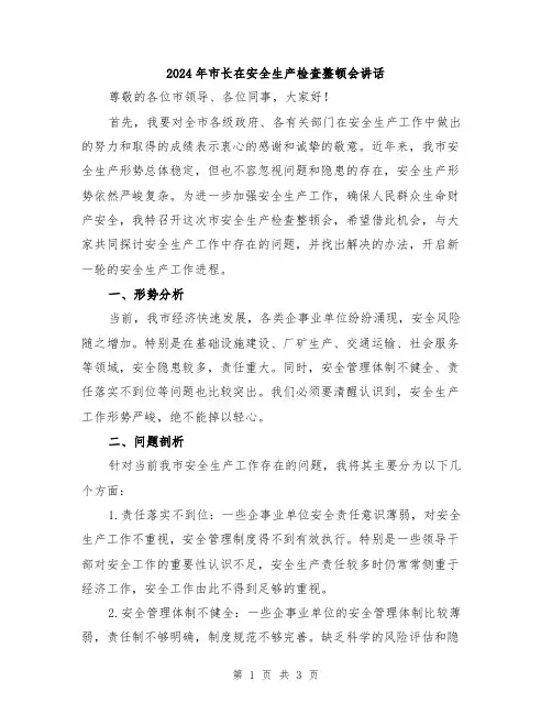2024年市长在安全生产检查整顿会讲话