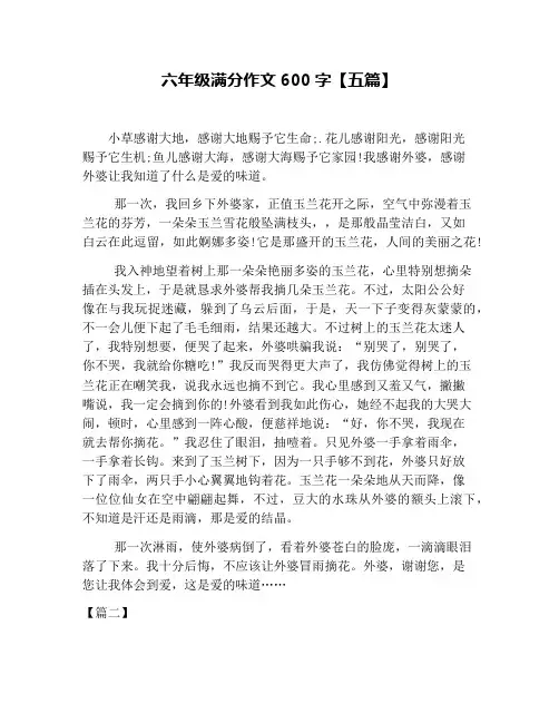 六年级满分作文600字【五篇】