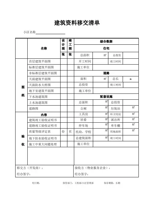建筑资料移交清单