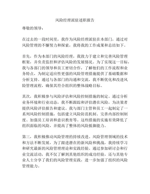 风险经理派驻述职报告
