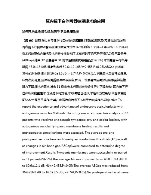 耳内镜下自体听骨链重建术的应用