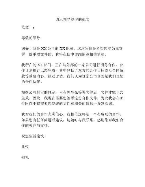 请示领导签字的范文