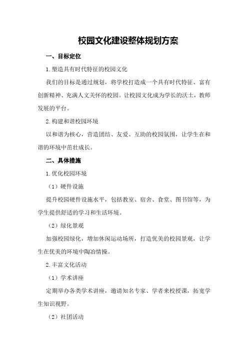 校园文化建设整体规划方案