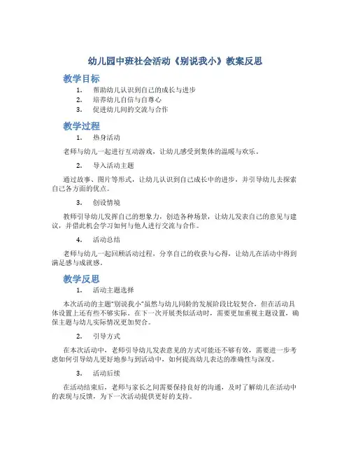 幼儿园中班社会活动《别说我小》教案反思