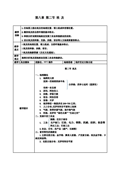 湘教版地理初中七年级下册教案-8.2 埃及1