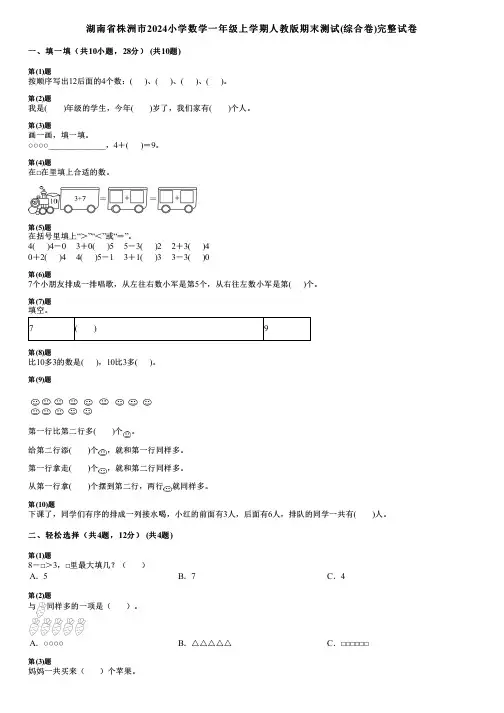 湖南省株洲市2024小学数学一年级上学期人教版期末测试(综合卷)完整试卷